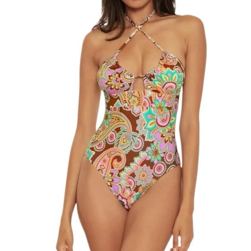 BECCA CANDACE GROOVY FLORAL PAISLEY‎ ONE PIECE SWIMSUIT L
